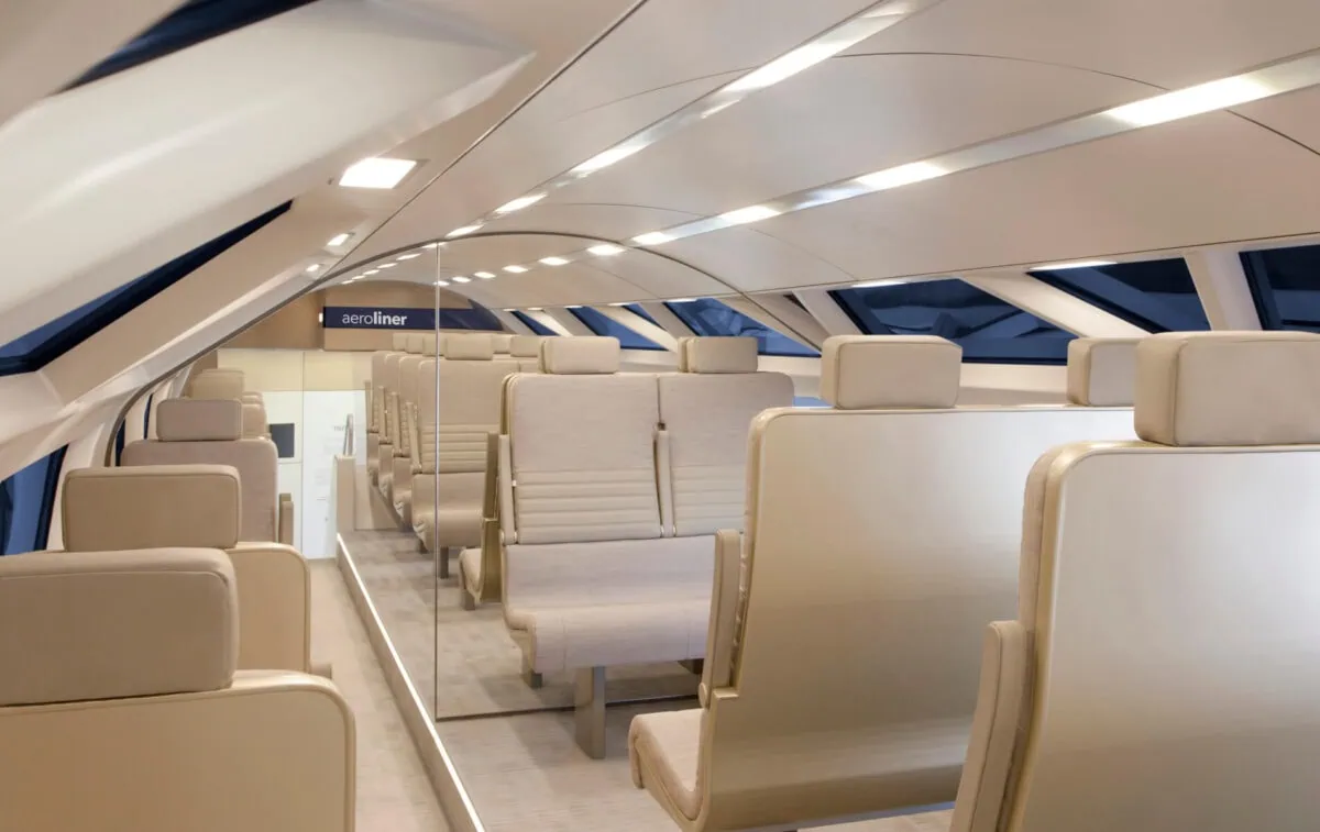 interior of Aeroliner3000 with rectangular OLED lighting panels