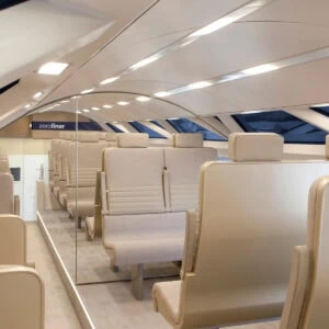 interior of Aeroliner3000 with rectangular OLED lighting panels