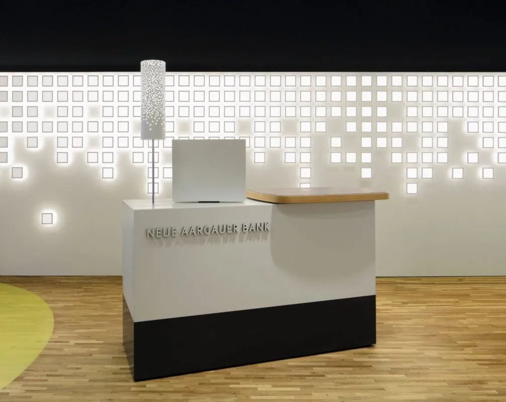 Neue Aargauer Bank with interactive OLED lighting installation