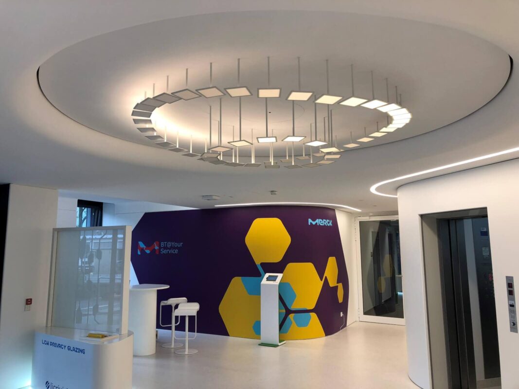 nteractive OLED installation in entrance area at Merck